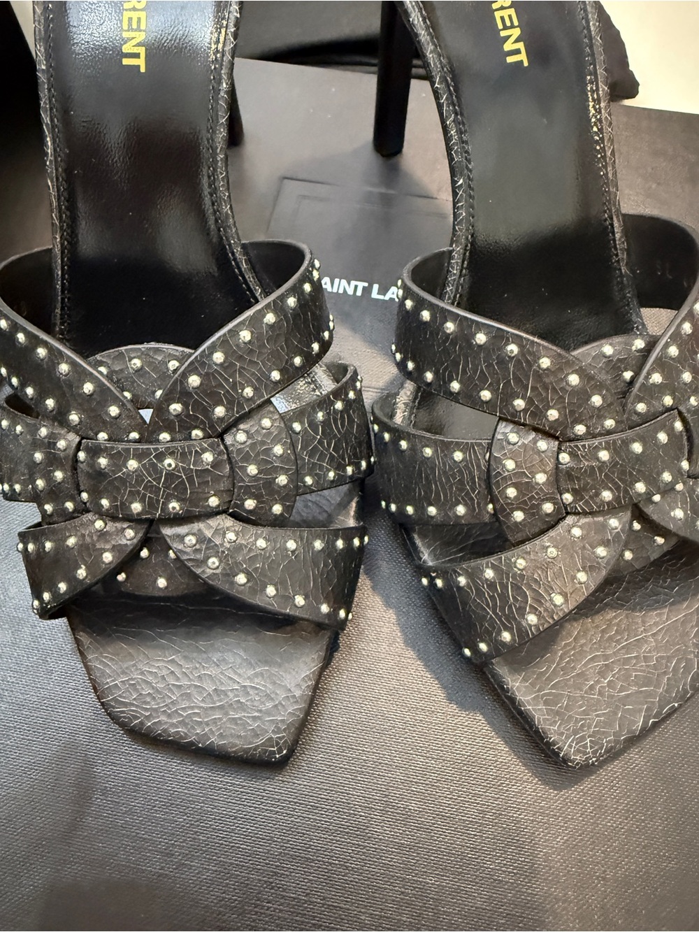 Saint Laurent Black Studded Tribute 85 mule sandals